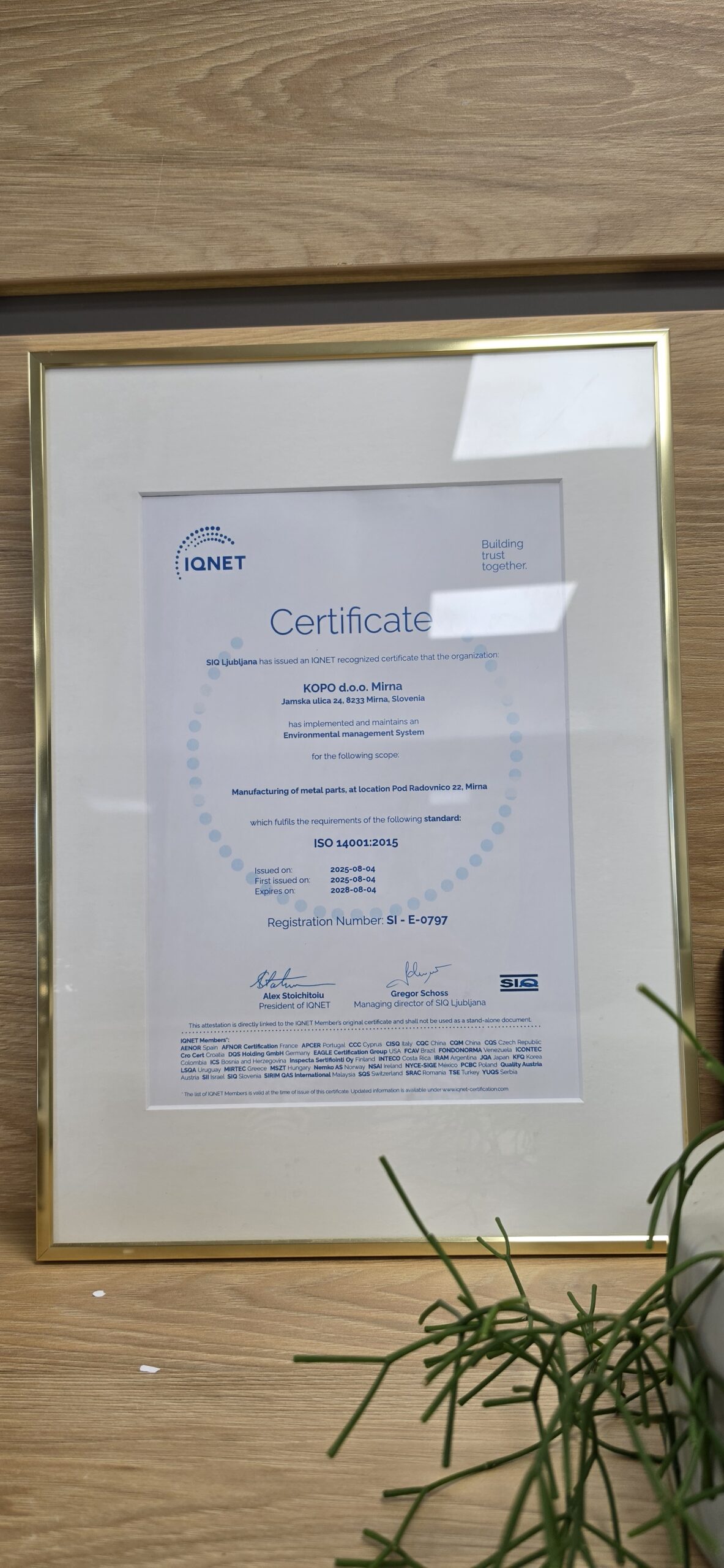 Certifikat ISO 14001:2015